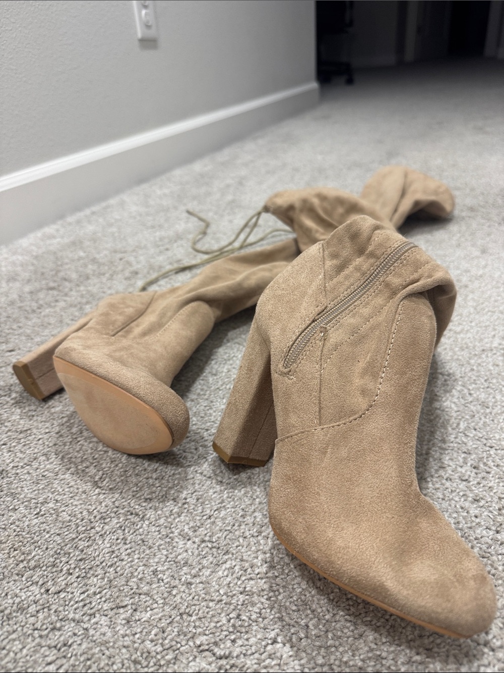 Lulu's Taupe Over-the-Knee Suede Block Heel Boots